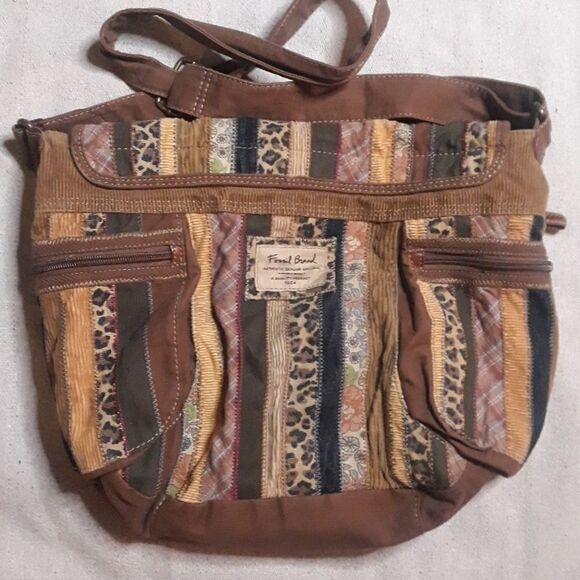 Fossil patchwork fabric vegan bag shoulder - Picture 2 of 6